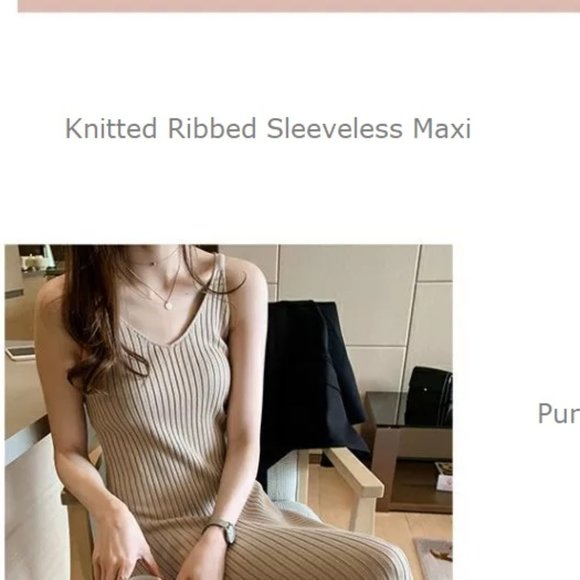 Daily Use Maxi - Knitted Ribbed Sleeveless Maxi Dress - Soft Apricot color - Picture 4 of 13